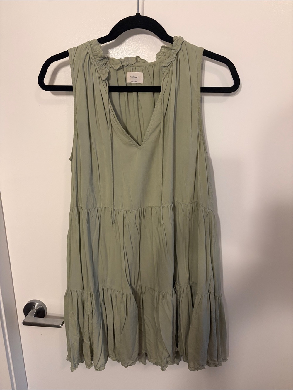 Wilfred Light Sage Green Tiered V-Neck Mini Dress